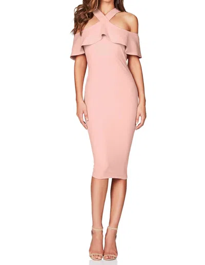Nookie Hermosa Cut-out Shoulder Crepe Midi Dress In Blush In Gold