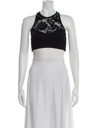 Pre-owned Nookie Lace Pattern Halterneck Crop Top In Black