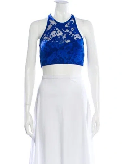 Pre-owned Nookie Lace Pattern Halterneck Crop Top In Black