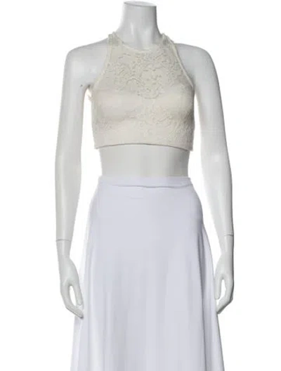 Pre-owned Nookie Lace Pattern Halterneck Crop Top In White