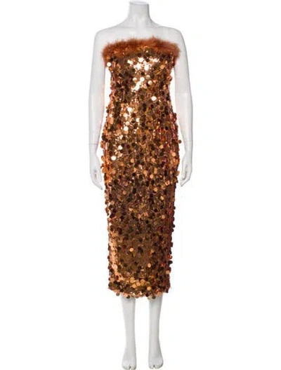 Pre-owned Nookie Lace Pattern Midi Length Dress In Brown