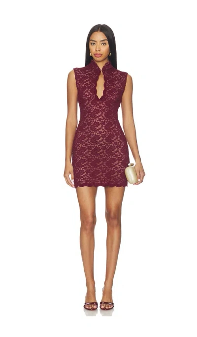 Nookie Mystique Highneck Mini Dress In Burgundy