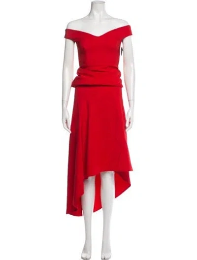 Pre-owned Nookie Off-the-shoulder Midi Length Dress In Red