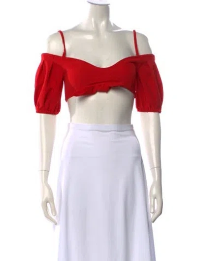 Pre-owned Nookie Off-the-shoulder Short Sleeve Crop Top In Red