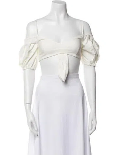 Pre-owned Nookie Off-the-shoulder Short Sleeve Crop Top In White