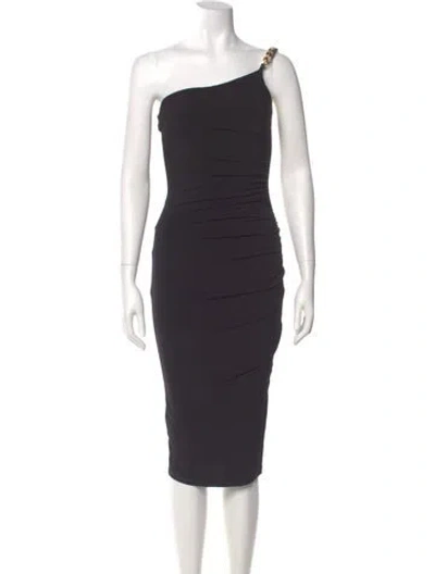 Pre-owned Nookie One-shoulder Midi Length Dress In Black