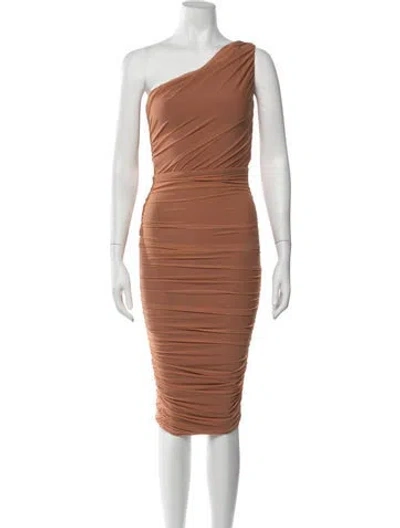 Pre-owned Nookie One-shoulder Midi Length Dress In Brown