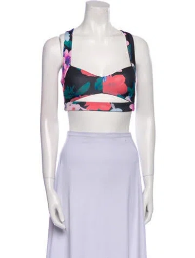 Pre-owned Nookie Printed Square Neckline Crop Top In Black