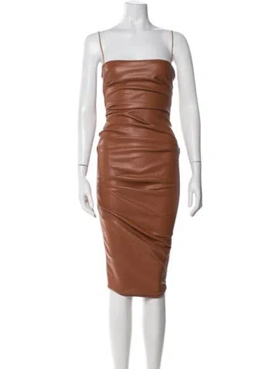 Pre-owned Nookie Square Neckline Knee-length Dress In Brown