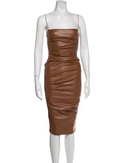 Pre-owned Nookie Square Neckline Knee-length Dress In Brown