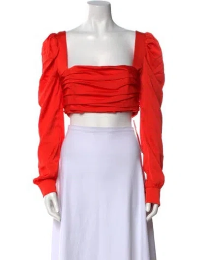 Pre-owned Nookie Square Neckline Long Sleeve Crop Top In Orange