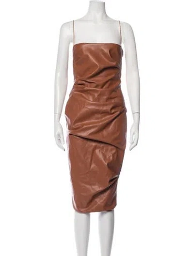 Pre-owned Nookie Square Neckline Midi Length Dress In Brown