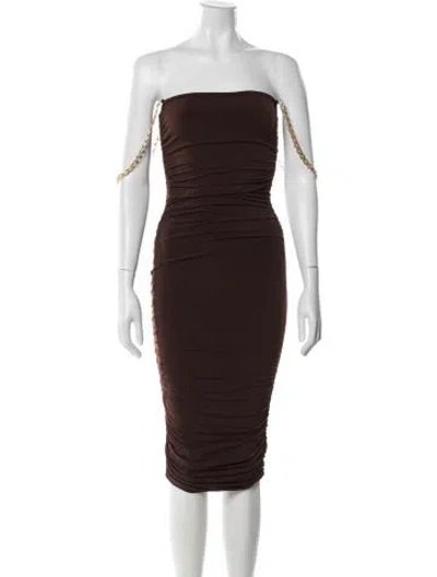Pre-owned Nookie Strapless Knee-length Dress In Brown