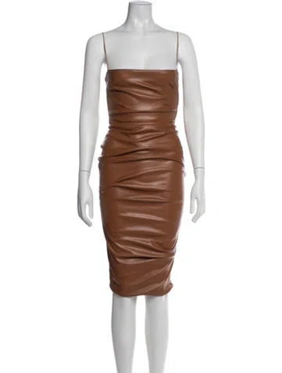 Pre-owned Nookie Strapless Knee-length Dress In Brown