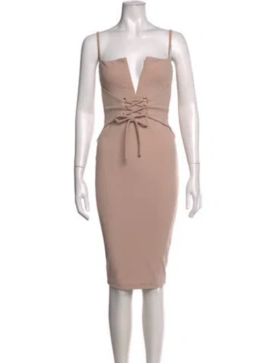 Pre-owned Nookie V-neck Knee-length Dress In Neutrals