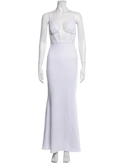 Pre-owned Nookie V-neck Long Dress In White