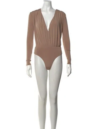 Pre-owned Nookie V-neck Long Sleeve Bodysuit In Neutrals