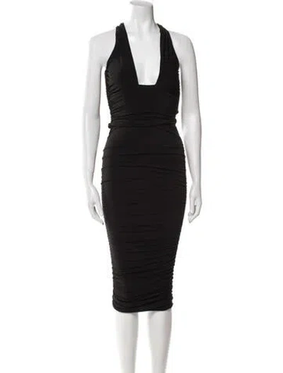 Pre-owned Nookie V-neck Midi Length Dress In Black