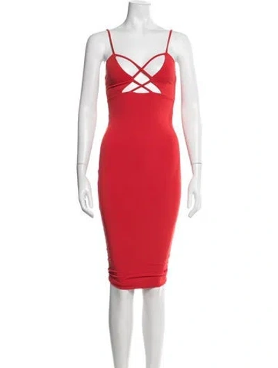 Pre-owned Nookie V-neck Midi Length Dress In Red