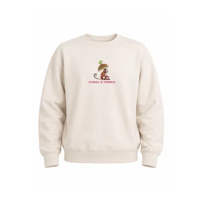 Nooltrends Neutrals Patience Is Powerful Embroidered Sweatshirt - Gender Neutral In White
