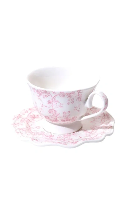 Noon & Moon Rosy Bloom Teacup & Saucer In Multi