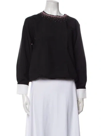 Pre-owned Noon By Noor Crew Neck Three-quarter Sleeve Top In Black