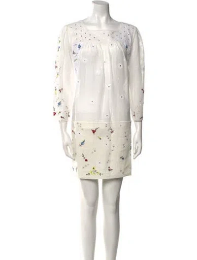 Pre-owned Noon By Noor Floral Print Mini Dress In White
