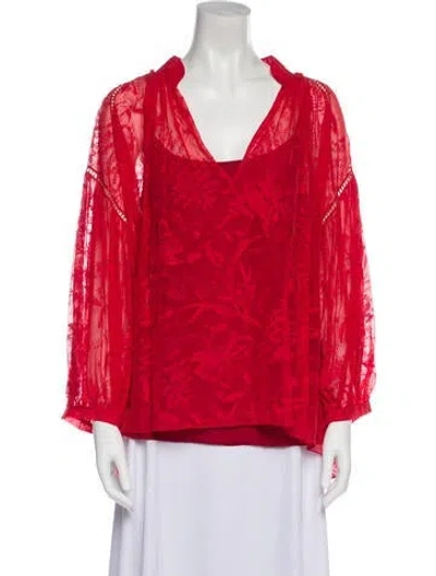 Pre-owned Noon By Noor Lace Pattern V-neck Blouse In Red