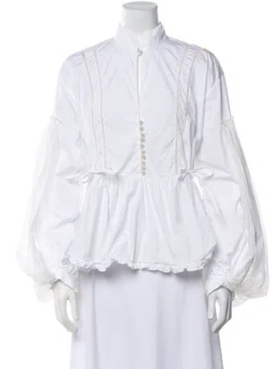 Pre-owned Noon By Noor Mock Neck Long Sleeve Blouse In White