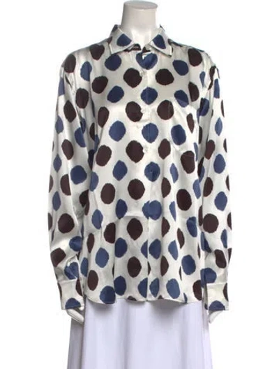 Pre-owned Noon By Noor Polka Dot Print Long Sleeve Button-up Top In Neutral