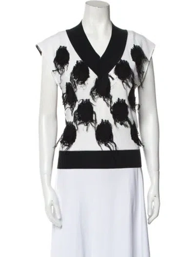 Pre-owned Noon By Noor Printed V-neck Top In Black