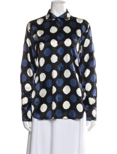 Pre-owned Noon By Noor Silk Polka Dot Print Blouse In Blue