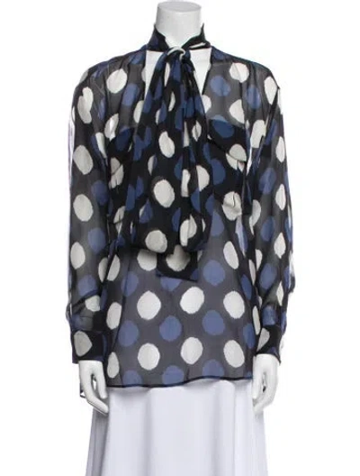 Pre-owned Noon By Noor Silk Polka Dot Print Button-up Top W/ Tags In Blue