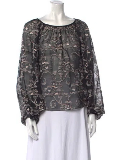 Pre-owned Noon By Noor Silk Printed Blouse In Black