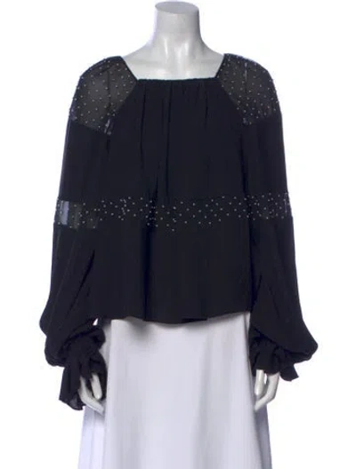 Pre-owned Noon By Noor Square Neckline Long Sleeve Blouse In Black