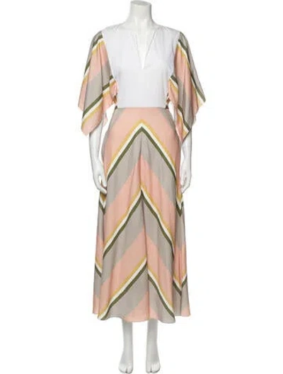 Pre-owned Noon By Noor Striped Long Dress In Green