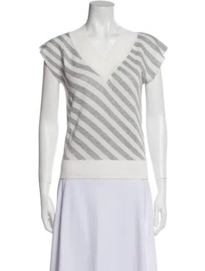 Pre-owned Noon By Noor Striped V-neck Sweater W/ Tags In White