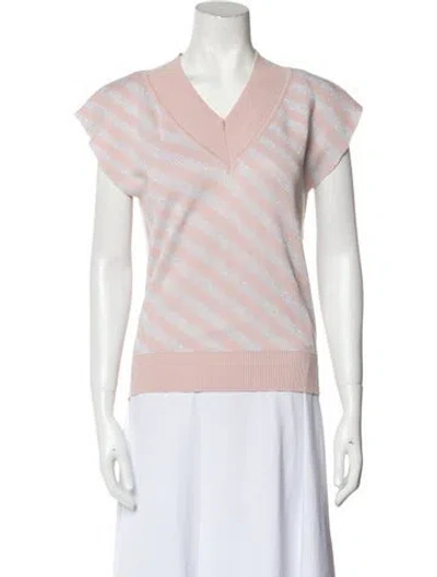 Pre-owned Noon By Noor Striped V-neck Top In Pink
