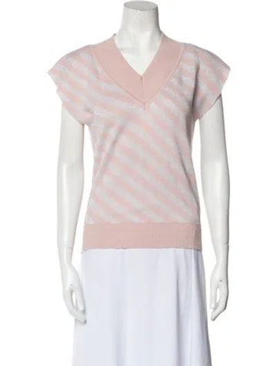 Pre-owned Noon By Noor Striped V-neck Top In Pink