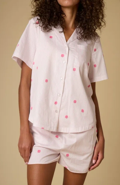Noon Cotton Short Pajama Set In Pink Stripe/seashell