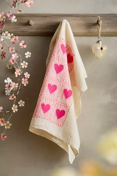 Noon Design Shop Hearts Cotton Dish Towel In Pink