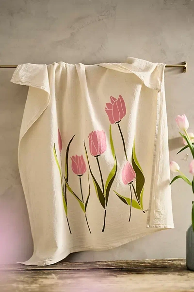 Noon Design Shop Tulips Cotton Dish Towel In Neutral