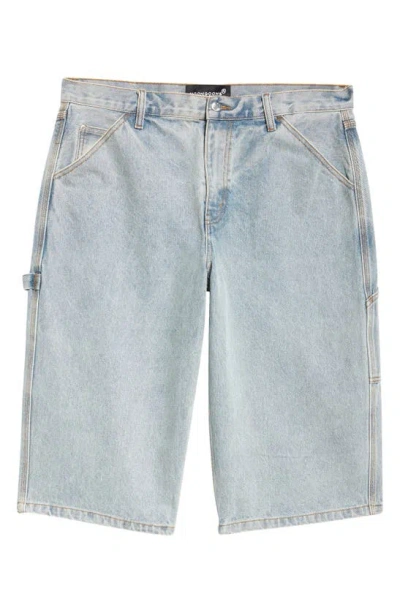 Noon Goons Jailhouse Denim Carpenter Shorts In Washed Blue