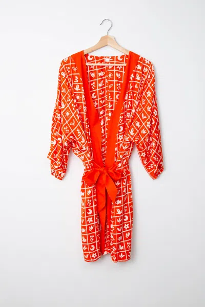 Noonday Belted Robe, Summer Windowpane In Orange