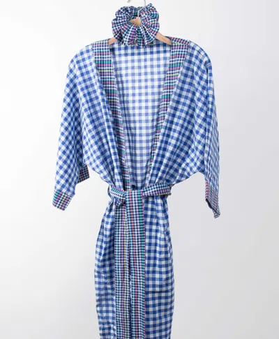 Noonday Gingham Robe And Scrunchie In Blue