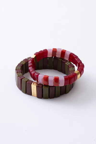 Noonday Glass Bracelet Set, Guava In Green