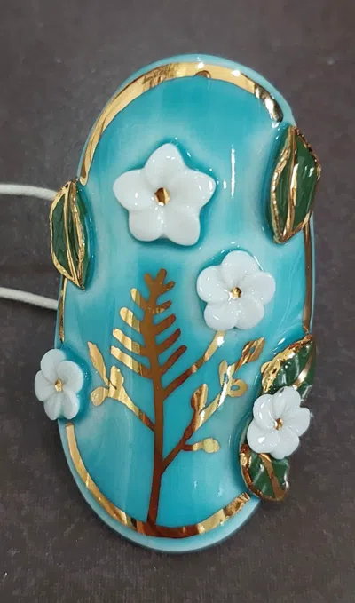 Noonday Porcelain Bandana Slider, 4 Flowers - Turquoise