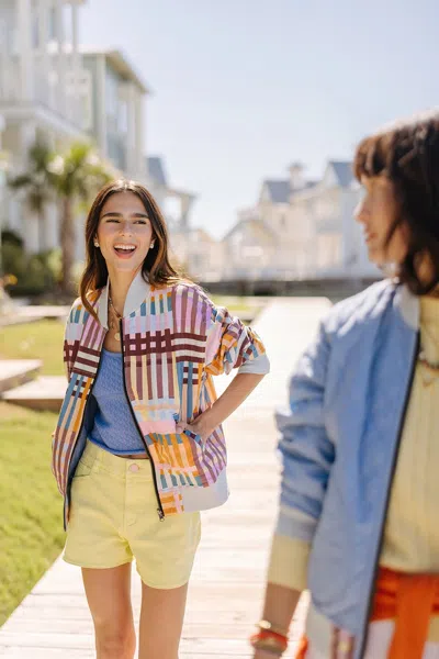 Noonday Quilted Bomber Jacket, Mixed Stripes In Blue