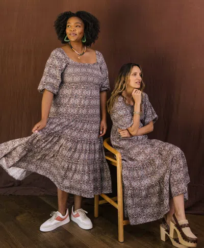 Noonday Smocked Maxi Dress, Bagru In Brown