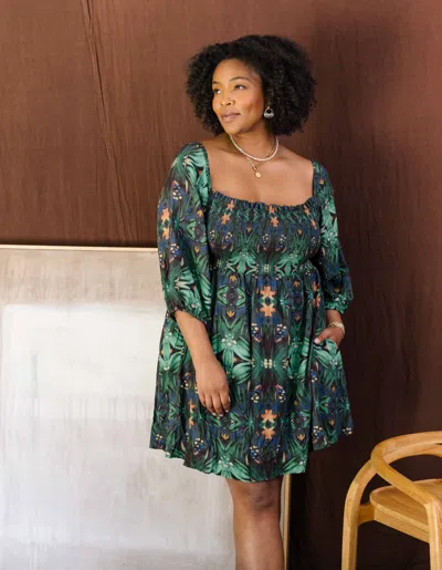 Noonday Smocked Tie-back Mini Dress, Camellia In Green